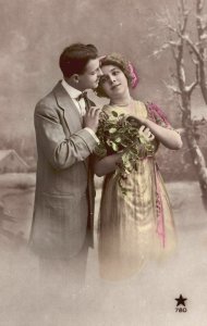 Vintage Postcard 1910's Romance  Sweet Couple Lovers Gentleman and Pretty Lady