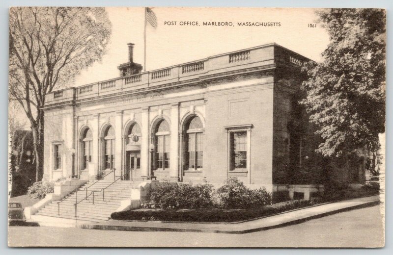 Marlboro Massachusetts~Post Office~Flag Pole on Roof~Steep Step Incline~1940s 