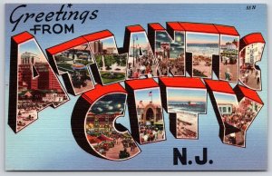 Greetings From Atlantic City New Jersey Large Letter Beach & Boardwalk Postcard