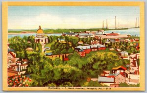 Annapolis Maryland 1940s Postcard Aerial View US Naval Academy