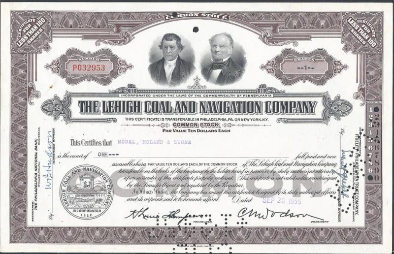 The Lehigh Coal and Navigation Company Common Stock Certi...