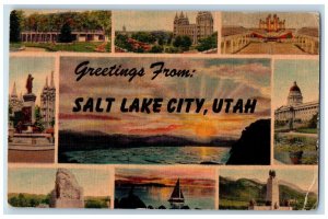 1956 Greetings From Salt Lake City Landmarks Utah UT Posted Vintage Postcard 