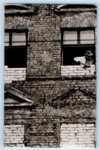 Berlin Germany Postcard Walled Up Windows in Bernau Street c1940's RPPC Photo