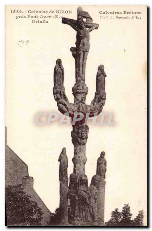 Old Postcard Calvary Nizon near Pont Aven Brittany Calvary Details