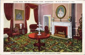 postcard KY -The Old Kentucky Home, Bardstown Living Room Stephen Collins Foster