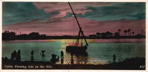 Vintage Postcard 1910's  Evening Tide On The Nile Beautiful Sunset Cairo Egypt