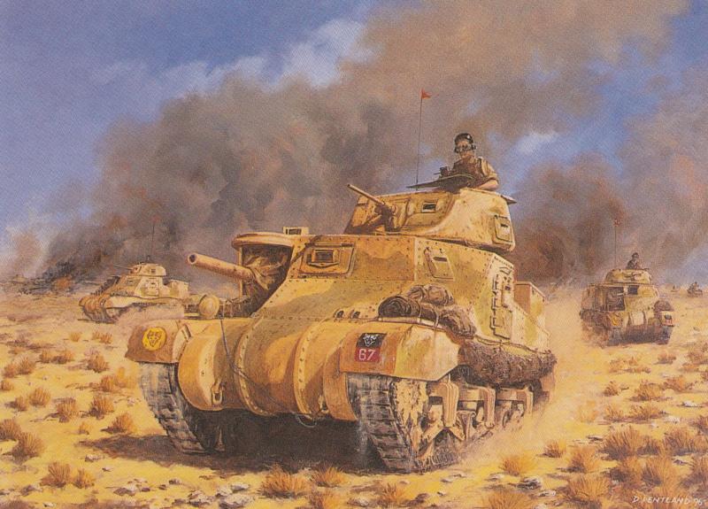 Operation Supercharge British MK1 Tanks El Alamein WW2 Painting Postcard