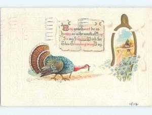 Pre-Linen thanksgiving TURKEY & FARM SCENE INSIDE WISHBONE HQ7530