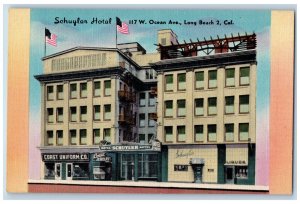 Long Beach California Postcard Schuylar Hotel Building Exterior Roadside c1940's