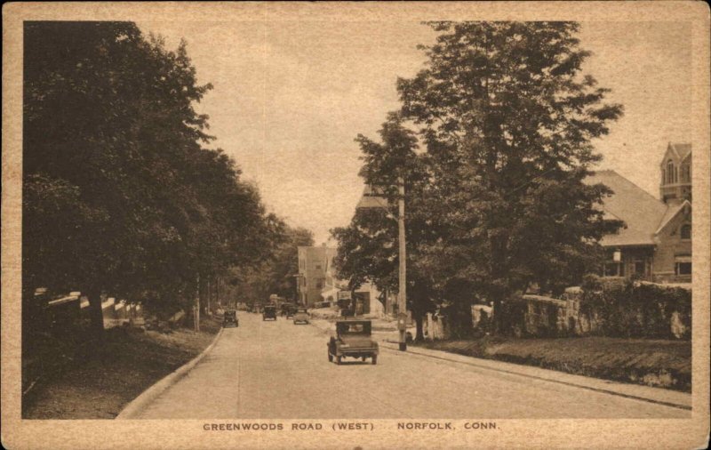 Norfolk Connecticut CT Greenwoods Road Classic Cars Vintage Postcard