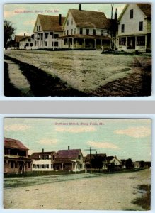 2 Postcards STEEP FALLS, Maine ME ~ Portland Street MAIN STREET Scenes 1912
