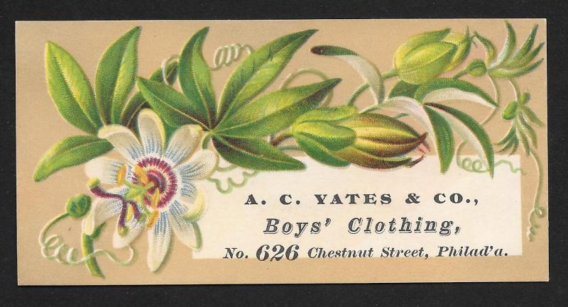 VICTORIAN TRADE CARD Yates & Co Boys' Clothing Flower & Leaves