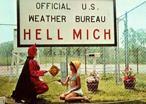 Vintage Hell Michigan Devil Kids Pickney Area Weather Bureau Postcard P222