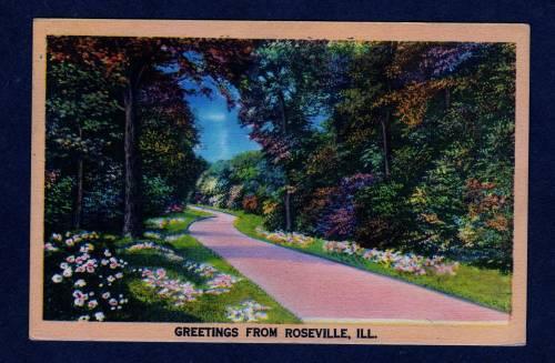 IL Greetings From ROSEVILLE ILLINOIS POSTCARD Linen