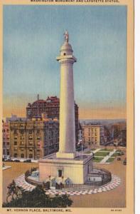 Maryland Baltimore Mt Vernon Place Washington Monument and Lafayette Statue 1...