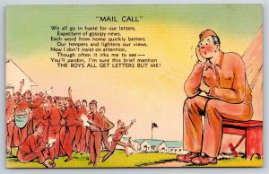 Military Comic~Soldiers With Mail & On Bench Mail Call Poem~Vintage Postcard