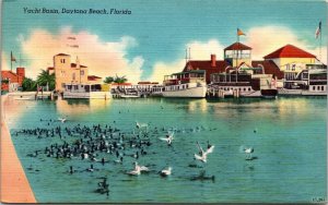 Yacht Basin Daytona Beach Florida Linen Postcard PM Key West FL Cancel WOB Note 