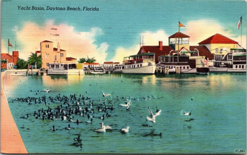 Yacht Basin Daytona Beach Florida Linen Postcard PM Key West FL Cancel WOB Note 