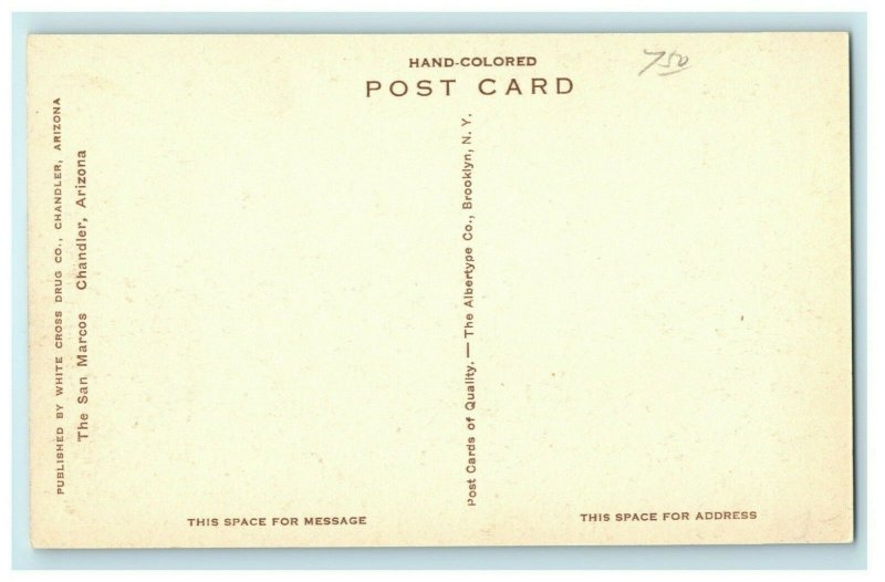 c1915 San Marcos Chandler Arizona AZ Albertype Handcolored Antique Postcard 