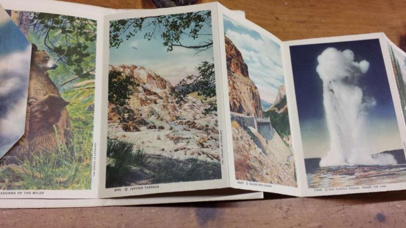 Yellowstone Park Wyoming Souvenir Folder Scenic Views Linen Vintage PCs K16535 
