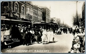 CARTHAGE NY ANTIQUE REAL PHOTO POSTCARD RPPC by BEACH trolley montage collage