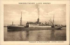 NORDDEUTHSCHER LLOYD BREMEN Sierra Cordoba  Steamship c1910 Postcard