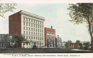 Y.M.C.A. Bldg, Elks Temple, & Nat. Union, Toledo, Ohio, Early Postcard, Unused