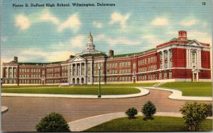 Vtg 1940s Pierre S DuPont High School Wilmington Delaware DE Linen Postcard