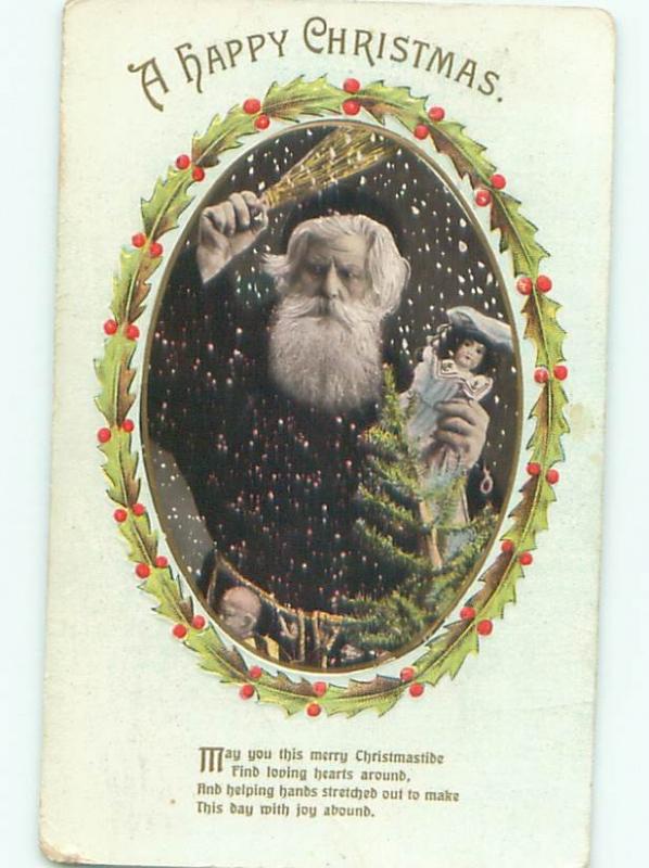 1911 Christmas corporal punishment BLACK ROBE SANTA WAVES SPANK BRANCHES AB4745