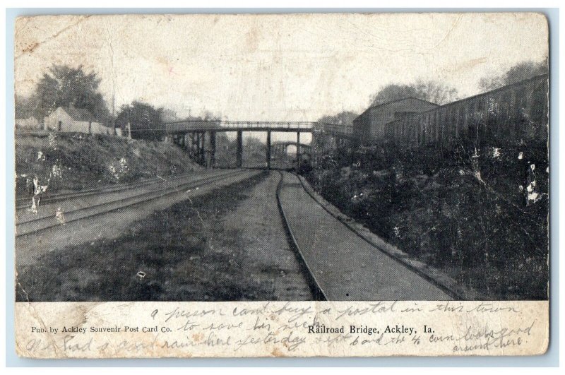c1908's Railroad Bridge Dirt Road Buildings View Ackley Iowa IA Antique Postcard
