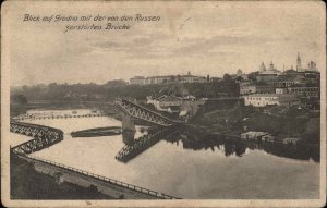 Grodno Belarus Bridge WWI Destroyed by Russians USED c1915 Postcard