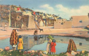 New Mexico Pueblo of Acoma, Sky City, S of Laguna 1940 Linen Postcard Used