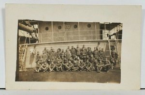RPPC Military Soldiers Posing on Ship Real Photo WWI WWII Real Photo Postcard M4