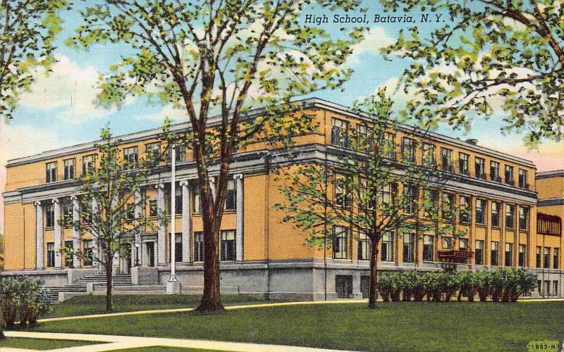 High School, Batavia, New York, Early Linen Postcard, Used in 1942