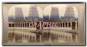 Photo Stereoscopic Sacred Gold Dily Lake and Great Pagodas Temple Siva Madura...