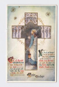 PPC POSTCARD EASTER GREETINGS JESUS WITH LANTERN CROSS CROWN OF THORNS POEM TUCK