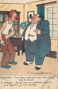 Humor comic caricature doctor and drunk man red nose