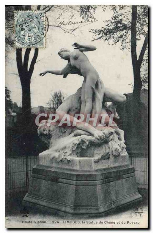Old Postcard Limoges Haute Vienne Statue of Chene and Roseau