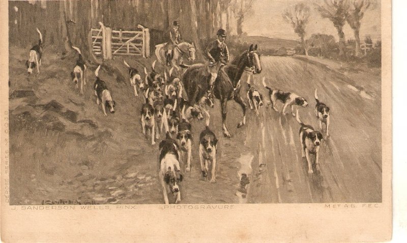 J.Sanderson Wells. Hunting Scene. Horses Nice vintage  postcard