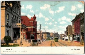 Street View Aurora IL The Island Streetcar c1909 Vintage Postcard F15