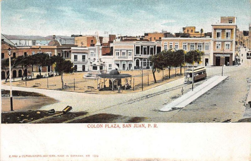 San Juan Puerto Rico Colon Plaza Street Scene Vintage Postcard AA70403