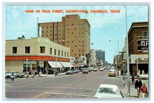 c1950's View Of Polk Street Downtown Cars Amarillo Texas TX Vintage Postcard 