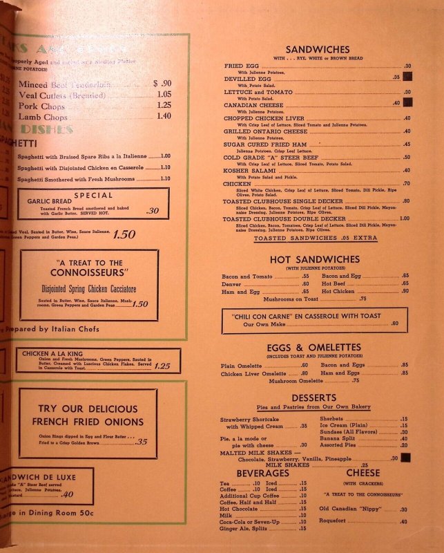 1950s THE BARN RESTAURANT VANCOUVER B.C. CANADA MENU GRANVILLE ST EXC W68