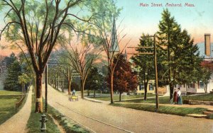 Vintage Postcard 1909 Main Street Roadways Building Church Amherst Massachusetts 