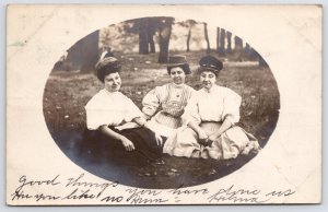 Chicago~Helma & Friends~3 Ladies~Trio Where Goofy Mens? Hats~Relax on Grass~RPPC