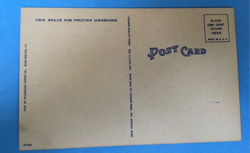 1900’s linen postcard of Battery Park and Lake Champlain, Burlington, VT