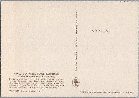 Long Beach King Catalina Island Cruises Casino Avalon CA Continental Postcard