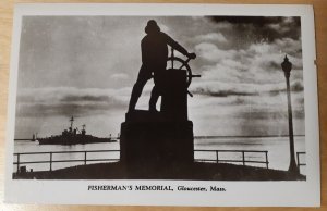 Postcard MA Gloucester Fisherman's Memorial in silhouette