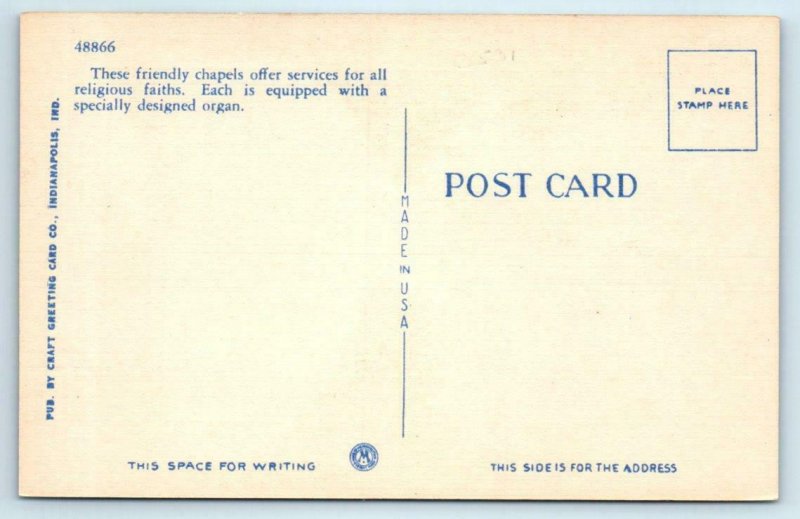 CAMP ATTERBURY, Indiana IN ~ CHAPEL c1940s WWII Era Military Postcard