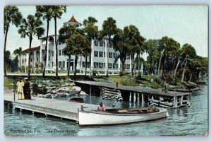 c1918 Rockledge Florida FL Vintage Postcard Plaza Hotel Indian River Boat Posted